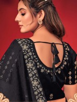 Black Satin Jacquard Saree With Readymade Blouse